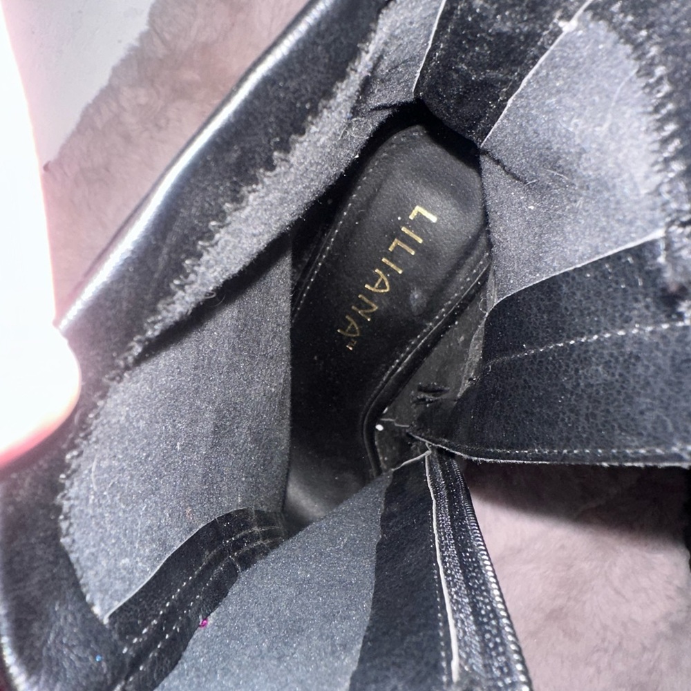 Liliana Black Peep-Toe Heeled Boots - Picture 6 of 8